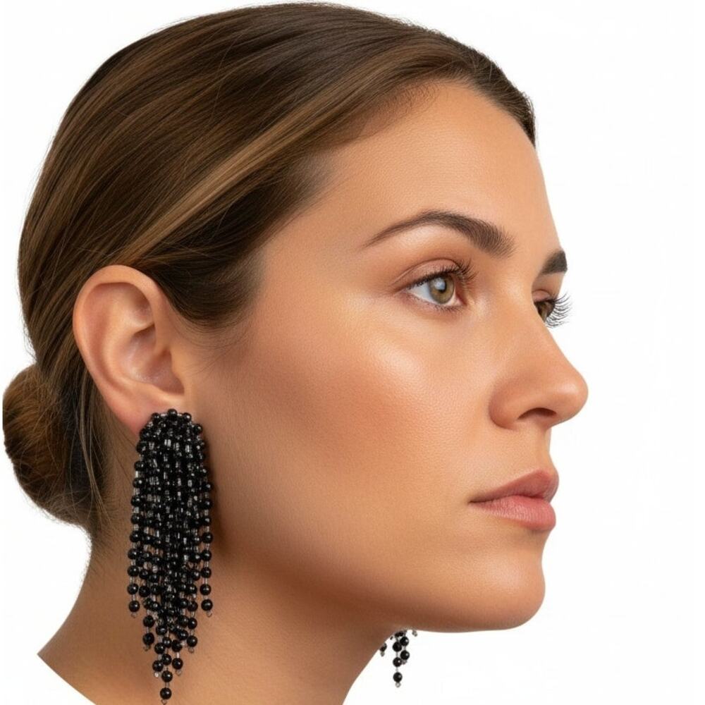 Irridescent oil slick glass beaded vintage earrings